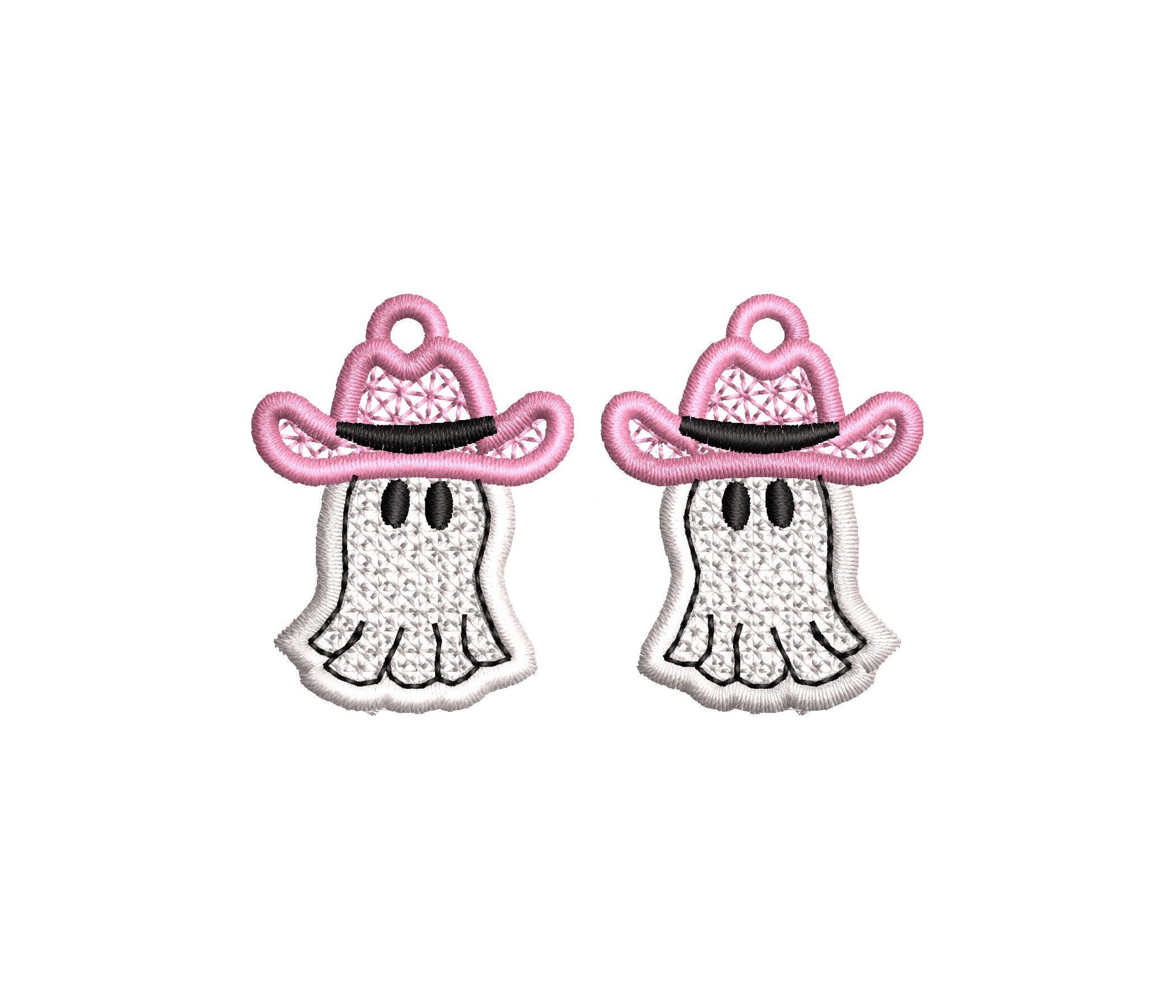 Adorable Ghost Cowboy Hat charm earrings FSL freestanding lace machine embroidery designs kids girls Halloween earrings simply in the hoop - image 9
