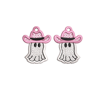 Adorable Ghost Cowboy Hat charm earrings FSL freestanding lace machine embroidery designs kids girls Halloween earrings simply in the hoop - image 1