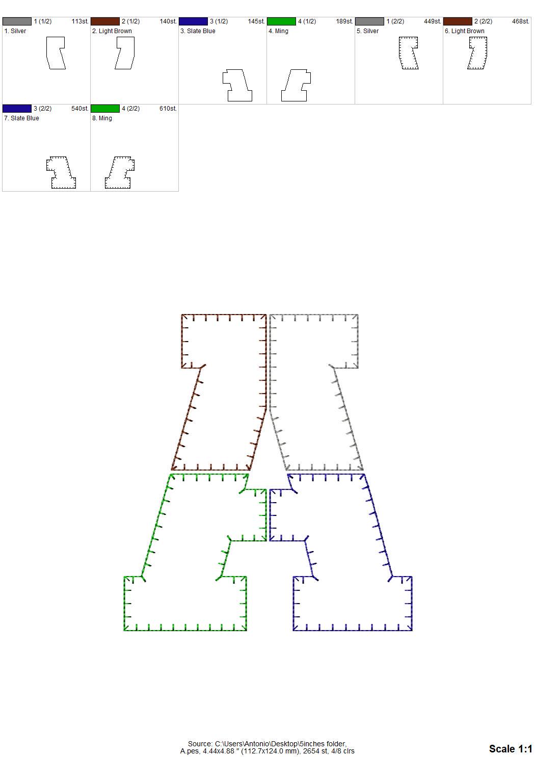 Simply 4 way Patchwork Applique font – Sizes 3" 4" 5" 6" 7" 10" BX Digital Font File | Artapli