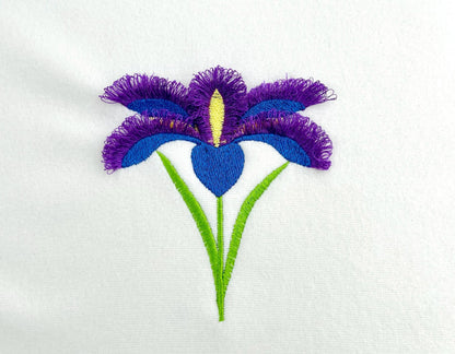 Fringed Fluffy Iris Flower single stem floral Fringe garden floral Iris machine embroidery designs instant download chenille fuzzy design - image 5