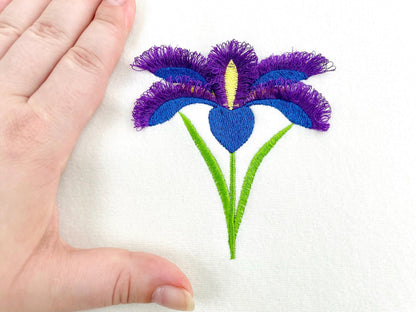 Fringed Fluffy Iris Flower single stem floral Fringe garden floral Iris machine embroidery designs instant download chenille fuzzy design - image 2