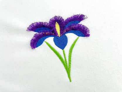 Fringed Fluffy Iris Flower single stem floral Fringe garden floral Iris machine embroidery designs instant download chenille fuzzy design - image 4
