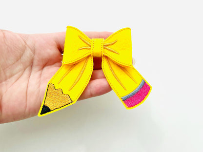 Awesome Pencil Bow 3D dimensional machine embroidery designs felt feltie design simple in the hoop ITH project Back to School Teacher kids - image 2