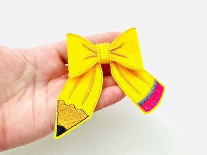 Awesome Pencil Bow 3D dimensional machine embroidery designs felt feltie design simple in the hoop ITH project Back to School Teacher kids - image 4