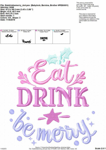 Sparkling Merry Christmas SET of 6 quotes saying machine embroidery designs Santa Claus quote kitchen napkin embroidery