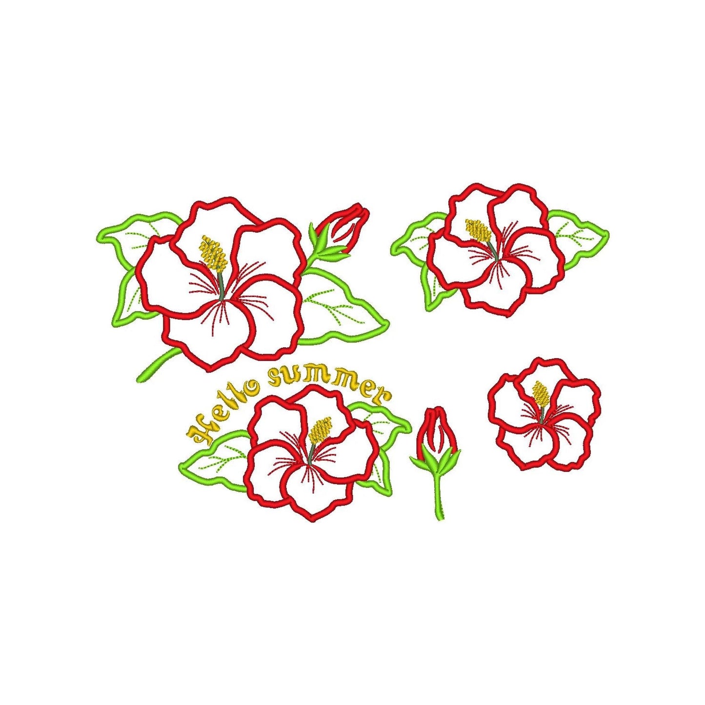 Hibiscus Flower Set of 5 types Applique machine embroidery designs floral blossom