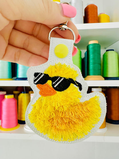 Fringed Rubber Duck Sun Glasses Eyelet and Key Fob Snap Tab in the hoop machine embroidery designs ITH project fluffy bath duck kids bag tag - image 5