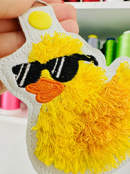 Fringed Rubber Duck Sun Glasses Eyelet and Key Fob Snap Tab in the hoop machine embroidery designs ITH project fluffy bath duck kids bag tag - image 4