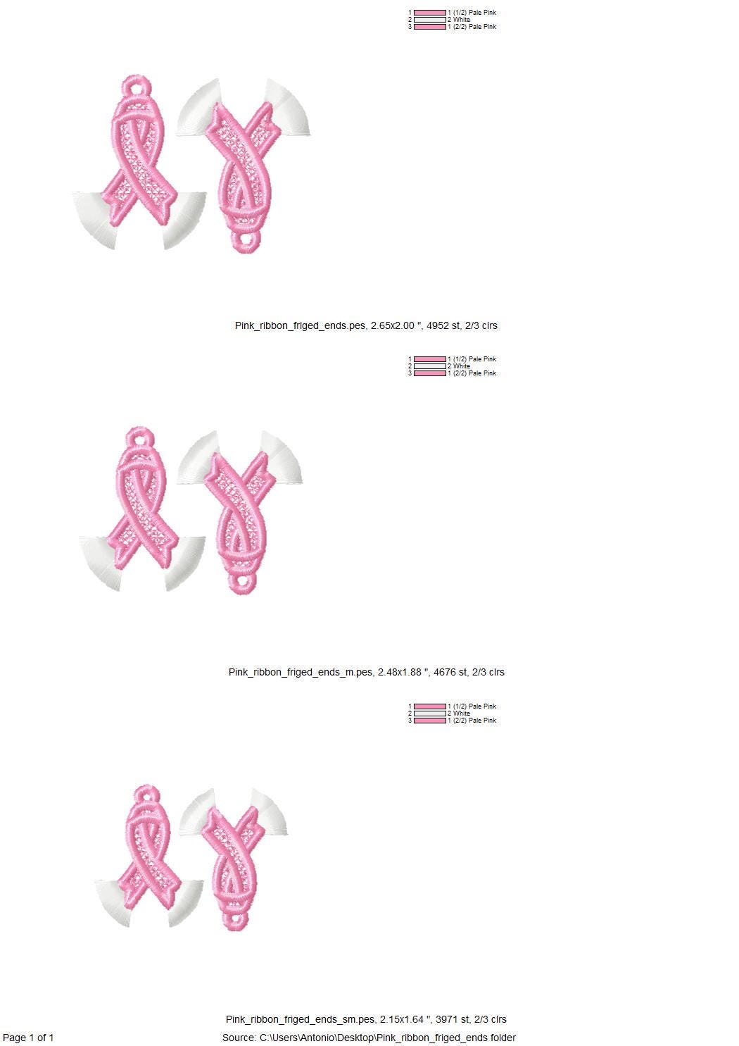 Fringed Pink Ribbon Earrings FSL