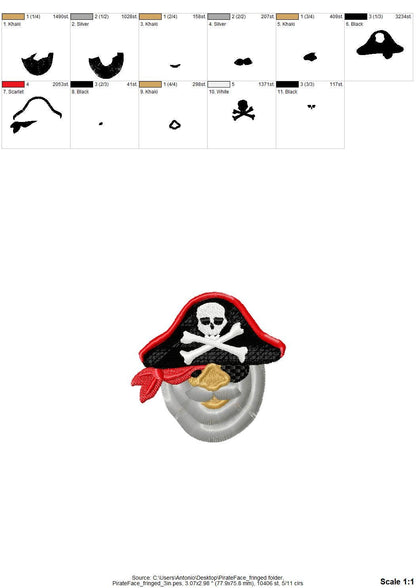 Fringed fluffy beard Pirate face crossed bones hat machine embroidery designs little boys baby fur chenille design sizes 2.5 up to 4 inch - image 3