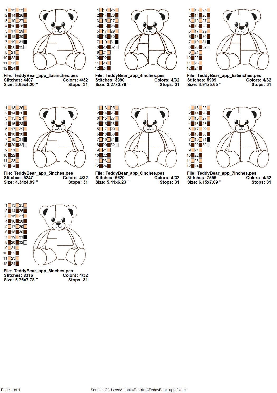 Cute little Patchwork Teddy Bear Applique machine embroidery designs baby kids girls boys soft Teddy design many sizes 4.5 up to 8 inches - image 6