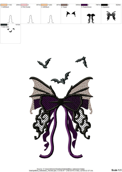 Halloween Spooky Bow split side seam cutout side bow fill stitch and lace effect machine embroidery designs  girls t-shirt sweatshirt design - image 6