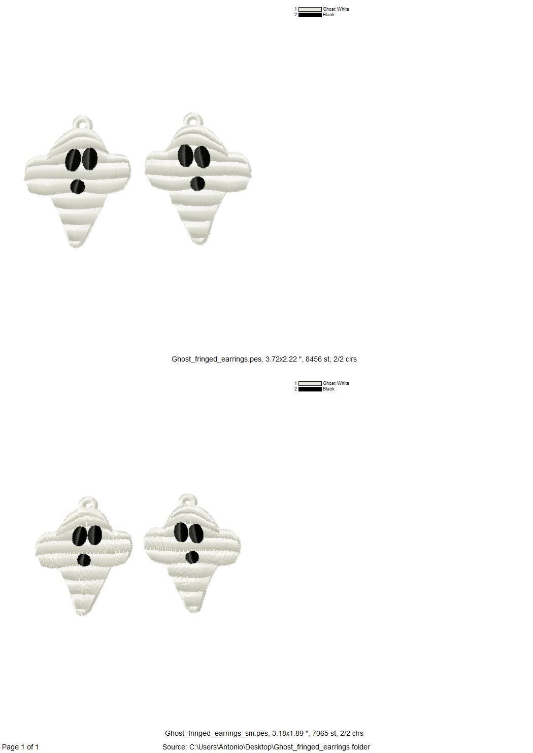 Halloween Spooky Ghost Fringed Fluffy Ghost Girls Pretty Earrings Charm in the Hoop FSL Freestanding Lace Machine Embroidery Designs ITH - Etsy