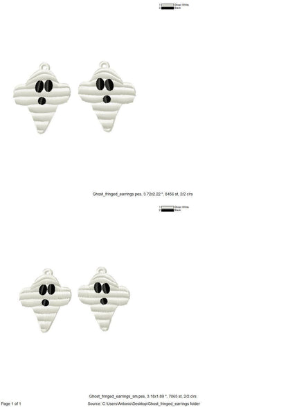 Halloween Spooky Ghost Fringed Fluffy Ghost Girls Pretty Earrings Charm in the Hoop FSL Freestanding Lace Machine Embroidery Designs ITH - Etsy