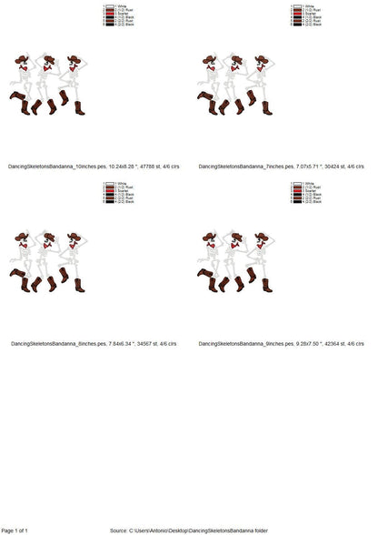 Dancing Skeletons Cowboy Hat Bandanna Skeleton Halloween machine embroidery designs many sizes 7 up to 10 inches kids boys spooky design