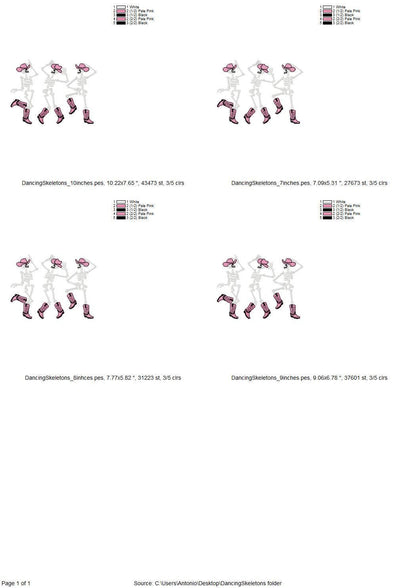 Dancing Skeletons Cowboy Hat Boots Cowgirl Skeleton girls Halloween machine embroidery designs sizes 7 up to 10 inches kids spooky design - image 4