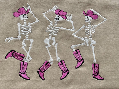 Dancing Skeletons Cowboy Hat Boots Cowgirl Skeleton girls Halloween machine embroidery designs sizes 7 up to 10 inches kids spooky design - image 1