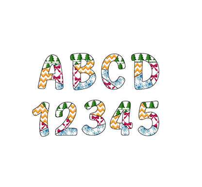 Christmas theme Patterned Font Patchwork alphabet Monogram rounded letters machine embroidery designs