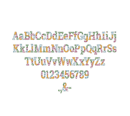 Christmas theme Patterned Block Font Patchwork alphabet Monogram letters numbers machine embroidery designs sizes 1.8 up to 3.5 inch, BX