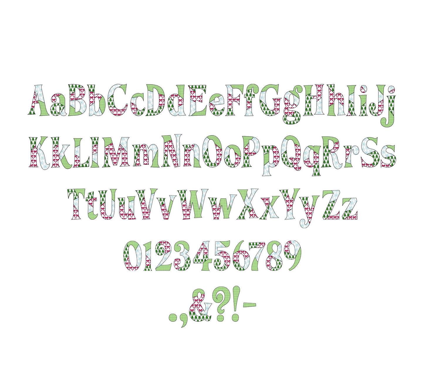 Christmas Patterned Block Font Patchwork alphabet best Monogram letters numbers machine embroidery designs