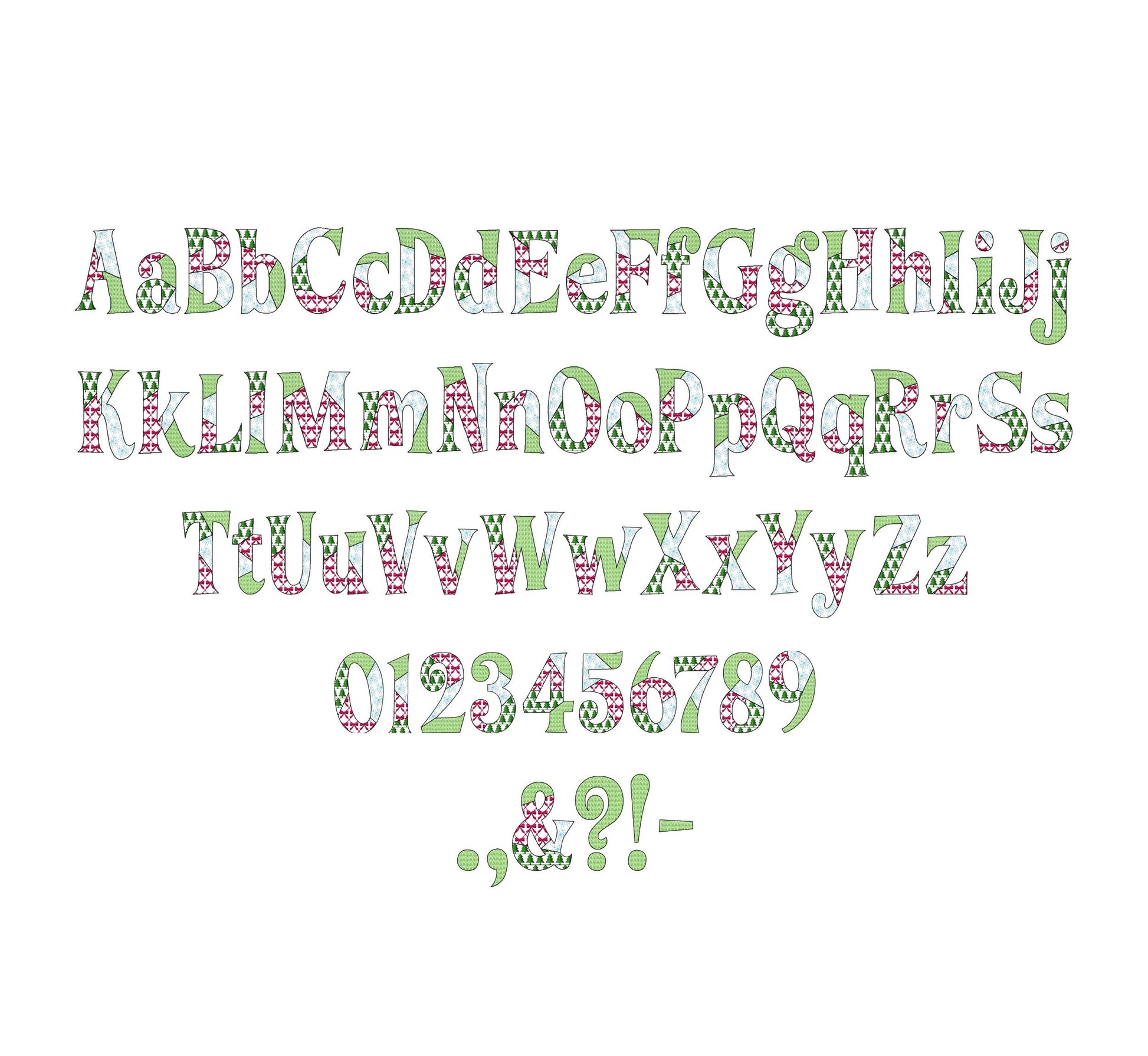 Christmas Patterned Block Font Patchwork alphabet best Monogram letters numbers machine embroidery designs