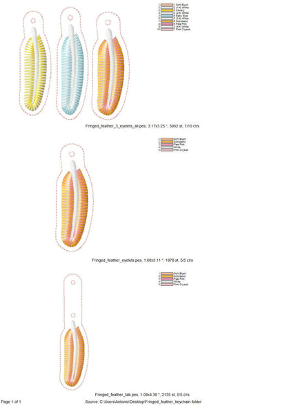 Fringed Fluffy Feather Eyelet and Key Fob Snap Tab simply in the hoop iridescent effect machine embroidery designs ITH keychain bag tag kids - image 8