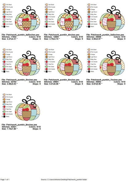 Awesome Patchwork Pumpkin fall design patterned Pumpkin outline machine embroidery designs sizes 4 up to 8 inch light stitch sweet home - image 4