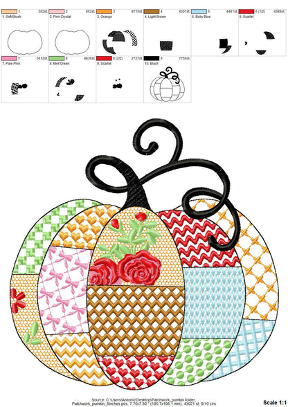 Awesome Patchwork Pumpkin fall design patterned Pumpkin outline machine embroidery designs sizes 4 up to 8 inch light stitch sweet home - image 7