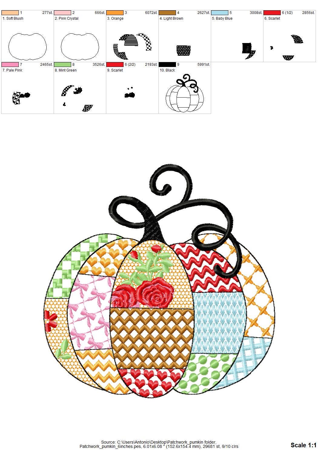 Awesome Patchwork Pumpkin fall design patterned Pumpkin outline machine embroidery designs sizes 4 up to 8 inch light stitch sweet home - image 6