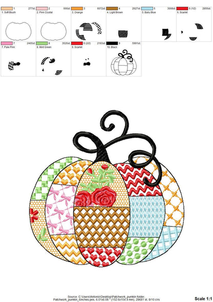 Awesome Patchwork Pumpkin fall design patterned Pumpkin outline machine embroidery designs sizes 4 up to 8 inch light stitch sweet home - image 6