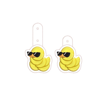 Cute Fluffy Rubber Duck Sunglasses fringed Eyelet and Key Fob Snap Tab in the hoop machine embroidery designs ITH kids keychain for hoop 4x4