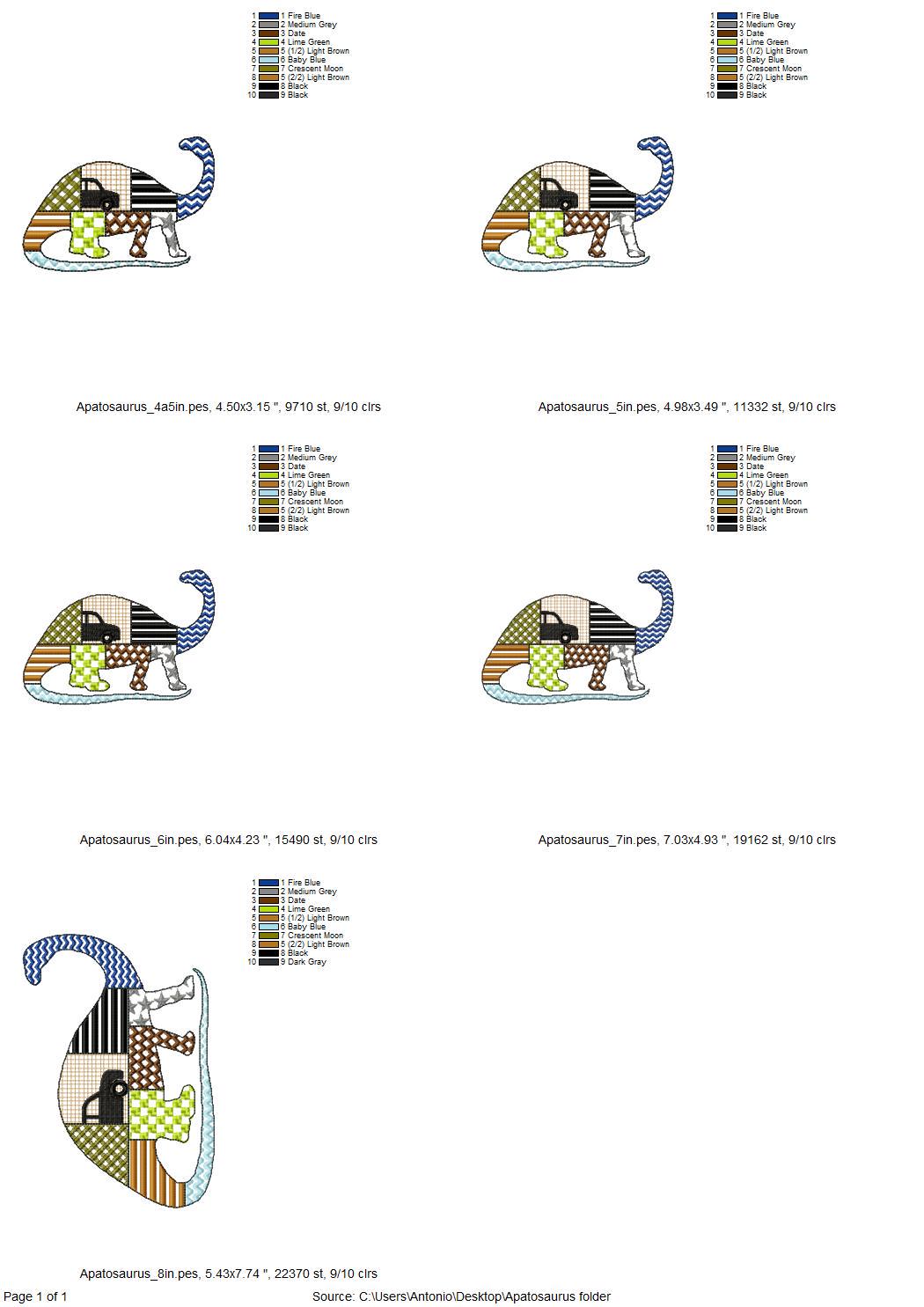 Patchwork Apatosaurus Dinosaur