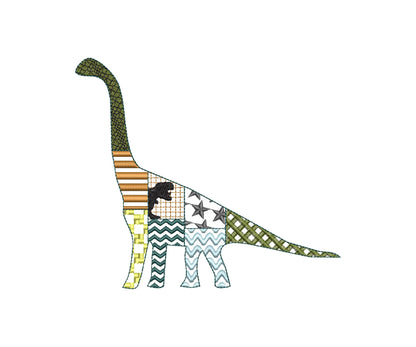 Patchwork Brachiosaurus dinosaur Jurassic animal silhouette patterned outline kids boys machine embroidery designs sizes 5 up to 8 inches