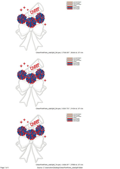 Cheer Sports Cheerleader pompoms easy to do Megaphone Bow Applique side seam Bow machine embroidery designs split seam Girly t-shirt - image 8