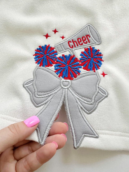Cheer Sports Cheerleader pompoms easy to do Megaphone Bow Applique side seam Bow machine embroidery designs split seam Girly t-shirt - image 5