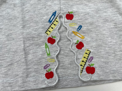 Back to School Teacher Tools split side seam cutout side bow machine embroidery designs kids sweatshirt t-shirt outfit Ruler Apple Crayon - image 4
