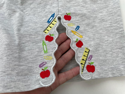 Back to School Teacher Tools split side seam cutout side bow machine embroidery designs kids sweatshirt t-shirt outfit Ruler Apple Crayon - image 5