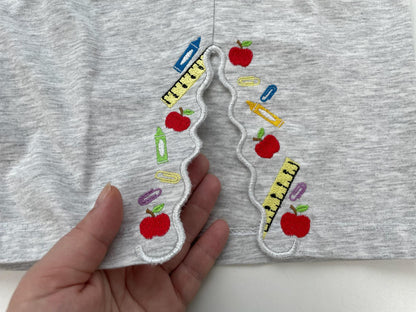 Back to School Teacher Tools split side seam cutout side bow machine embroidery designs kids sweatshirt t-shirt outfit Ruler Apple Crayon - image 6