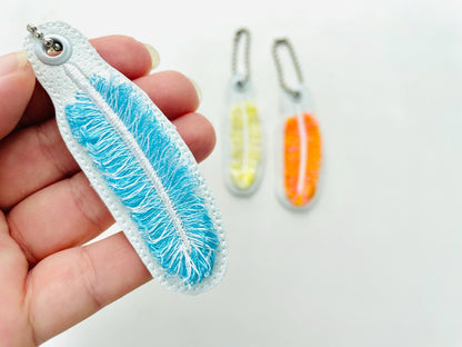 Fringed Fluffy Feather Eyelet and Key Fob Snap Tab simply in the hoop iridescent effect machine embroidery designs ITH keychain bag tag kids - image 3