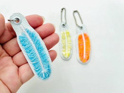 Fringed Fluffy Feather Eyelet and Key Fob Snap Tab simply in the hoop iridescent effect machine embroidery designs ITH keychain bag tag kids - image 6