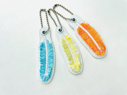 Fringed Fluffy Feather Eyelet and Key Fob Snap Tab simply in the hoop iridescent effect machine embroidery designs ITH keychain bag tag kids - image 1