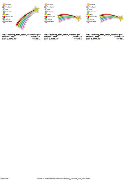 Rainbow and falling Star Flash Cloud patch – Sizes 2.5" 3" 3.5" 4" 5" 7" Digital Embroidery File | Artapli