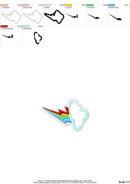 Rainbow and falling Star Flash Cloud – Appliqué machine embroidery design by Artapli
