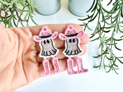 Adorable Ghost Cowboy Hat and Boots charm earrings FSL freestanding lace machine embroidery designs kids girls Halloween design in the hoop - image 1