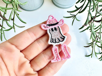 Adorable Ghost Cowboy Hat and Boots charm earrings FSL freestanding lace machine embroidery designs kids girls Halloween design in the hoop - image 5