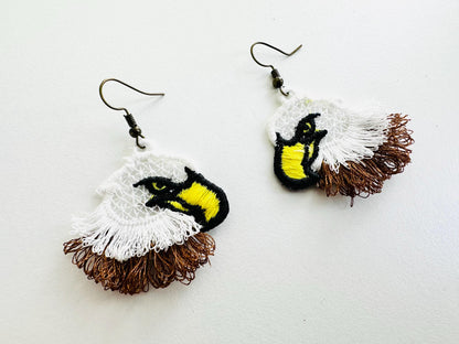 Fringed Bald Eagle fluffy tiny earrings or charm in the hoop FSL freestanding lace fluffy machine embroidery designs size approx 1.5 inch - image 3