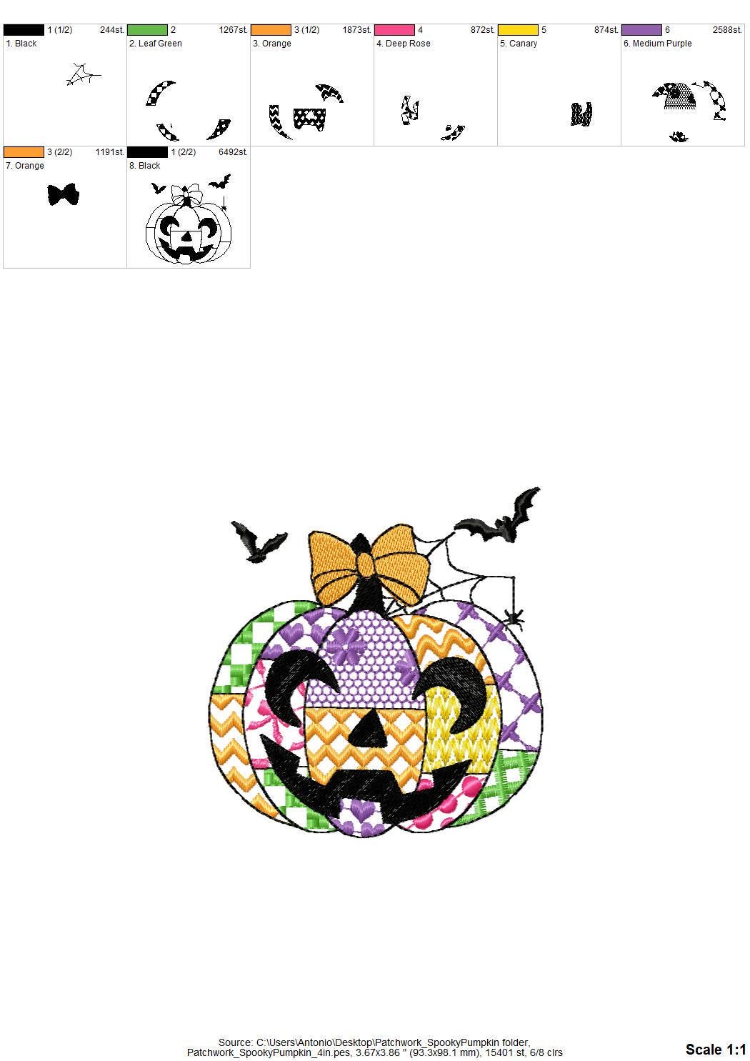 Patchwork Pumpkin Halloween Jack-o-Lantern awesome patterned Pumpkin outline machine embroidery designs sizes 4 up to 7 inch light stitch - image 10