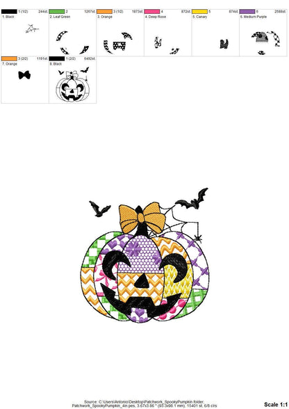 Patchwork Pumpkin Halloween Jack-o-Lantern awesome patterned Pumpkin outline machine embroidery designs sizes 4 up to 7 inch light stitch - image 10