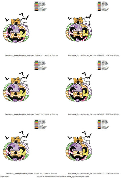 Patchwork Pumpkin Halloween Jack-o-Lantern awesome patterned Pumpkin outline machine embroidery designs sizes 4 up to 7 inch light stitch - image 9