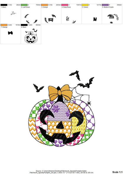 Patchwork Pumpkin Halloween Jack-o-Lantern awesome patterned Pumpkin outline machine embroidery designs sizes 4 up to 7 inch light stitch - image 7